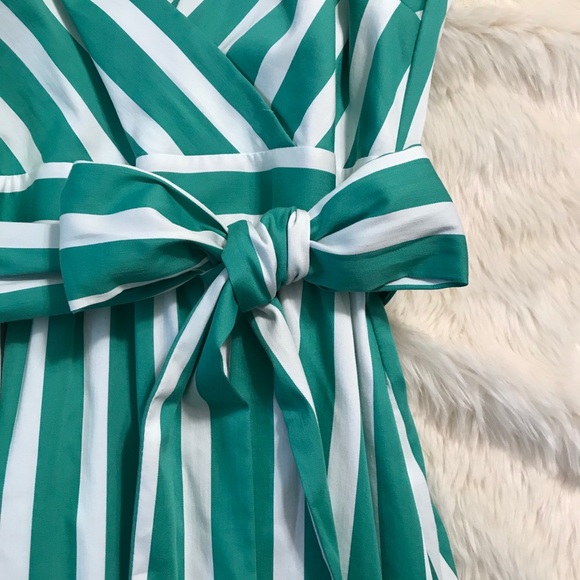GIANNI BINI Lene Striped Midi Dress Green White - Picture 6 of 10